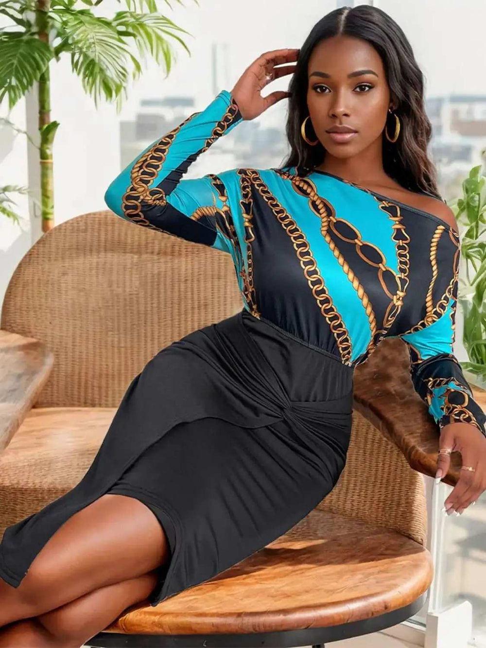 Perfee Twisted Printed Long Sleeve Dress - Trendsi - Flyclothing LLC