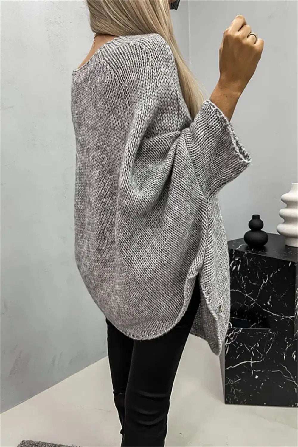 Round Neck Batwing Sleeve Sweater - Trendsi - Flyclothing LLC