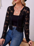Lace Open Front Long Sleeve Jacket - Trendsi - Flyclothing LLC
