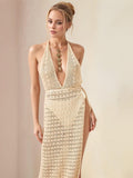 Hollow Out Halter Neck Cover-Up Dress - Trendsi