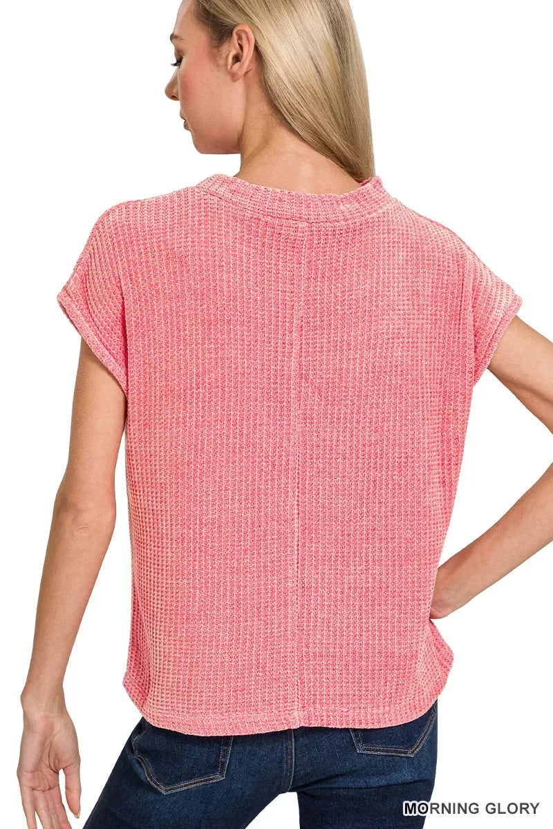 Zenana Chenille Waffle Short Sleeve Sweater - Trendsi - Flyclothing LLC