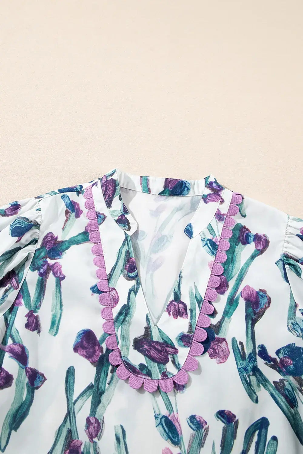 Floral Ricrac Trim Half Sleeve Peplum Top - Trendsi - Flyclothing LLC