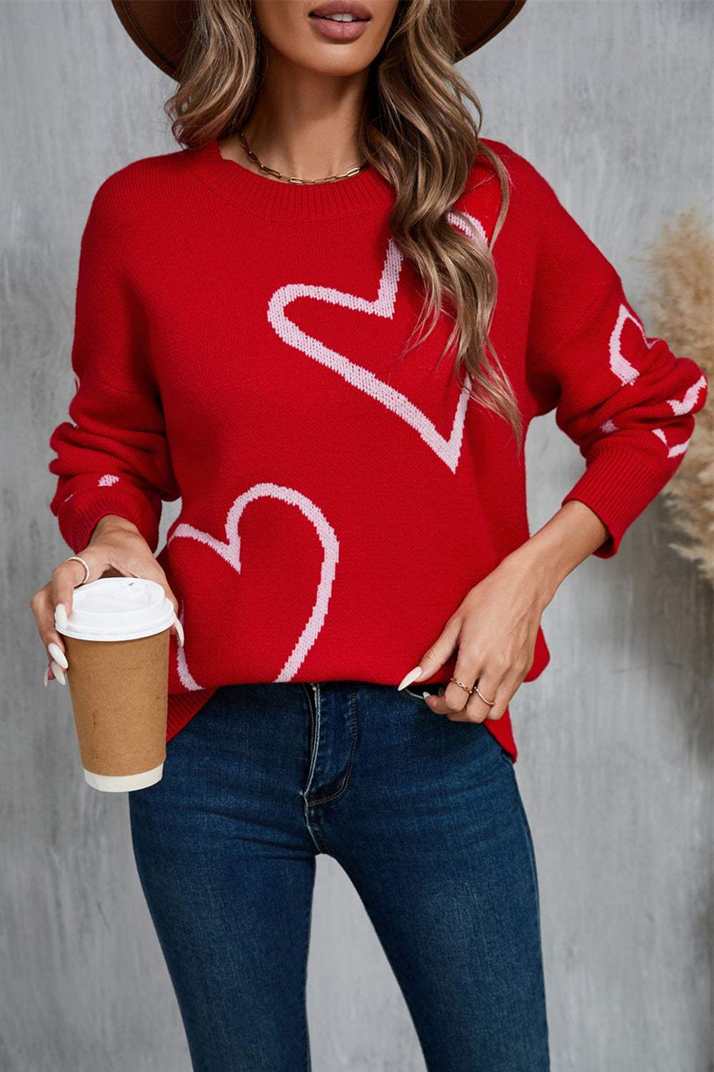 Angel Wings Heart Dropped Shoulder Long Sleeve Sweater - Trendsi - Flyclothing LLC