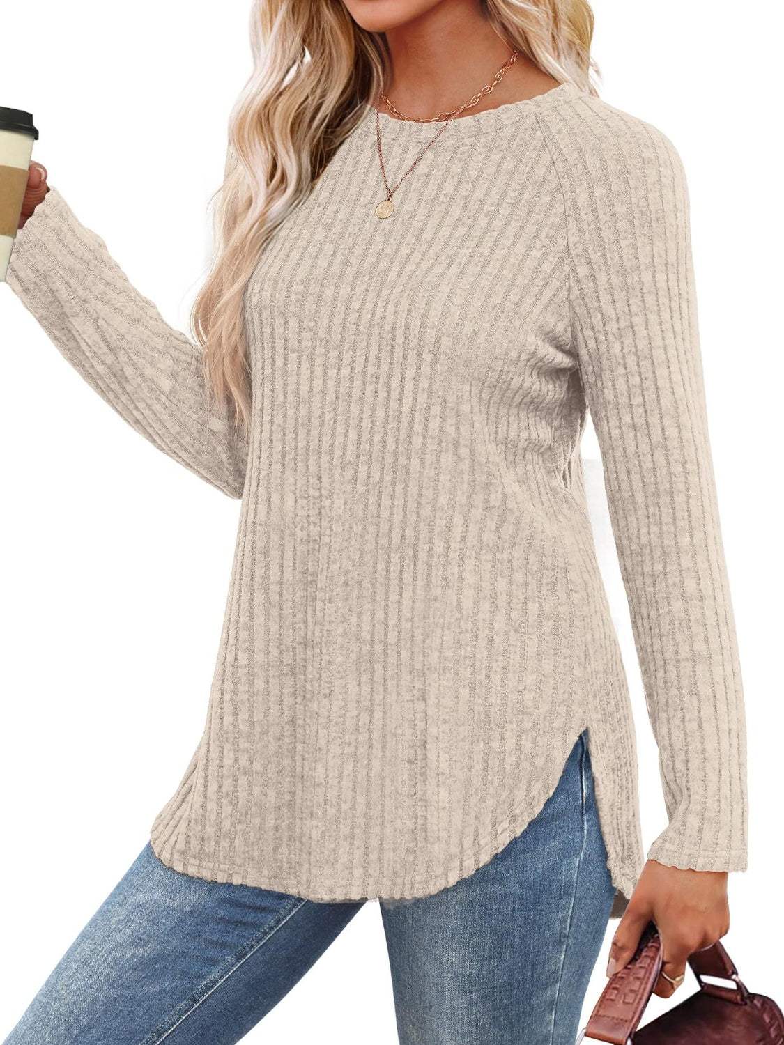 Round Neck Raglan Sleeve T-Shirt - Trendsi - Flyclothing LLC