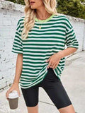 Lovelet Striped Round Neck Half Sleeve T-Shirt - Trendsi - Flyclothing LLC