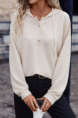 Drawstring Half Button Dropped Shoulder Hoodie - Trendsi - Flyclothing LLC