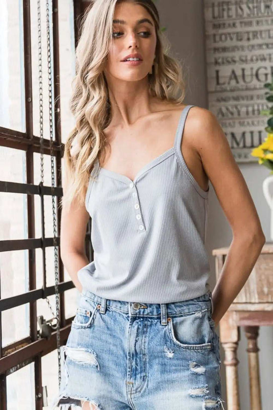 Heimish Full Size Quarter Button Ribbed Cami - Trendsi - Flyclothing LLC