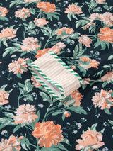 Floral Print Striped Trim V Neck Long Sleeve Ruffle Hem Shift Mini Dress - Trendsi - Flyclothing LLC