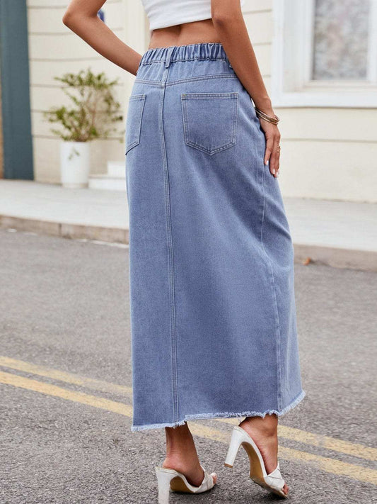 Slit Asymmetrical Waist Denim Skirt - Trendsi - Flyclothing LLC