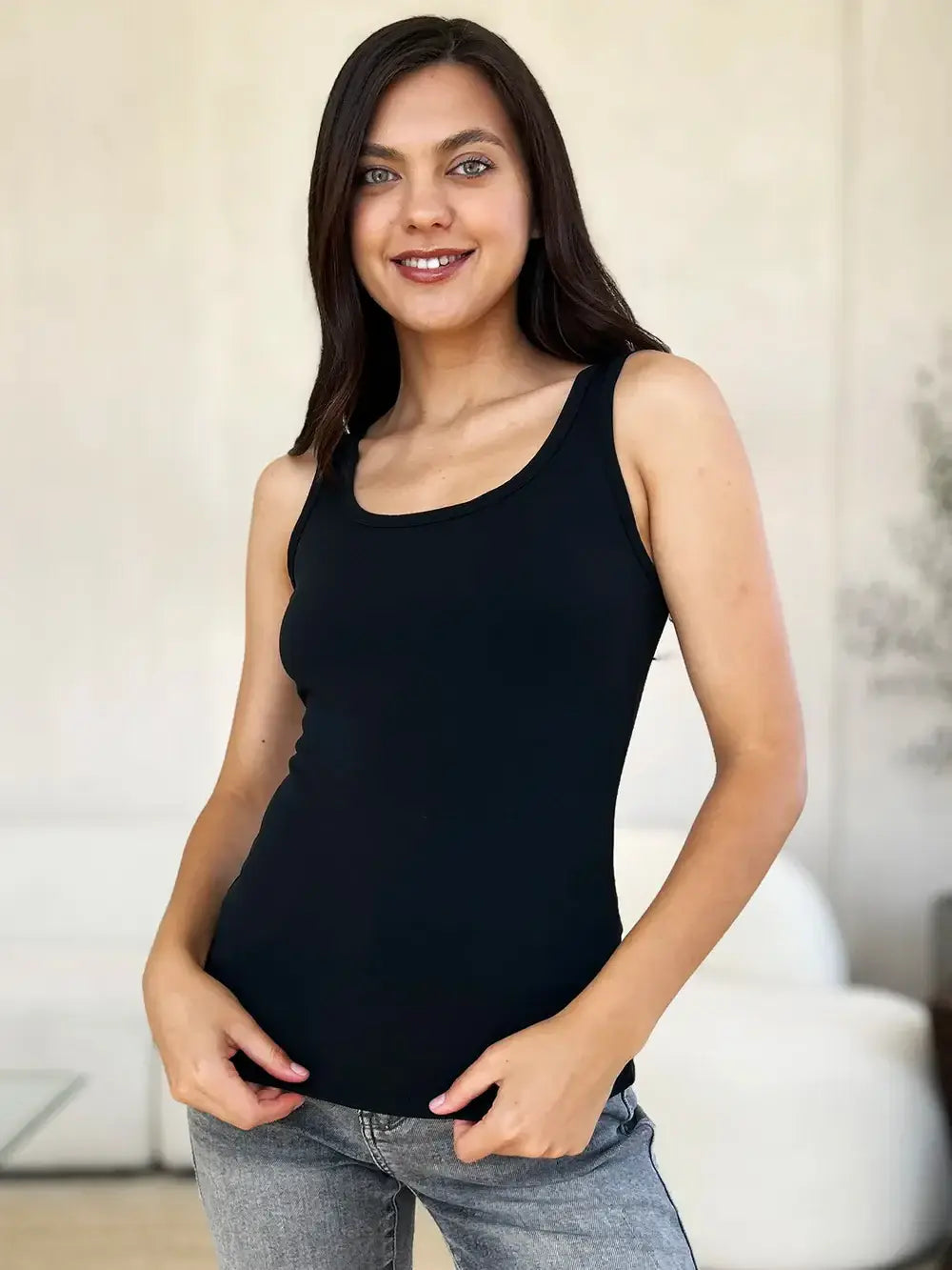 Basic Bae Full Size Square Neck Wide Strap Tank - Trendsi - Flyclothing LLC