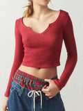 Notched Long Sleeve T-Shirt - Trendsi