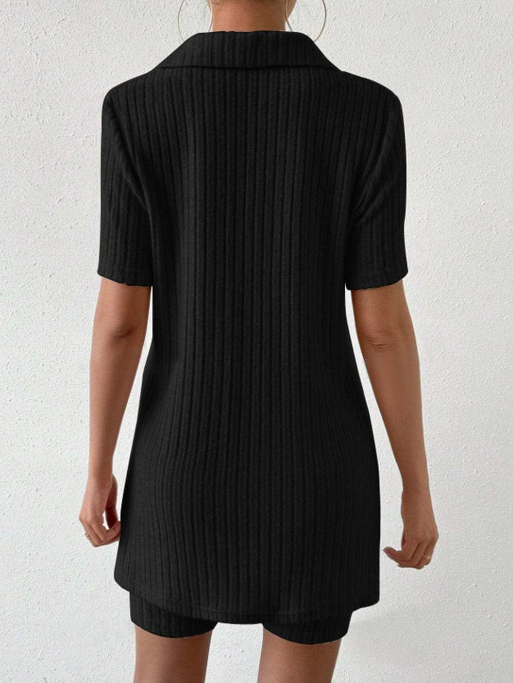 Johnny Collar Short Sleeve Top and Shorts Set - Trendsi - Flyclothing LLC