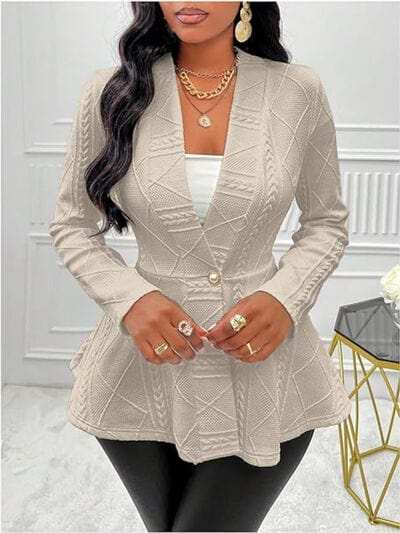 One Button Textured Peplum Cardigan - Trendsi - Flyclothing LLC
