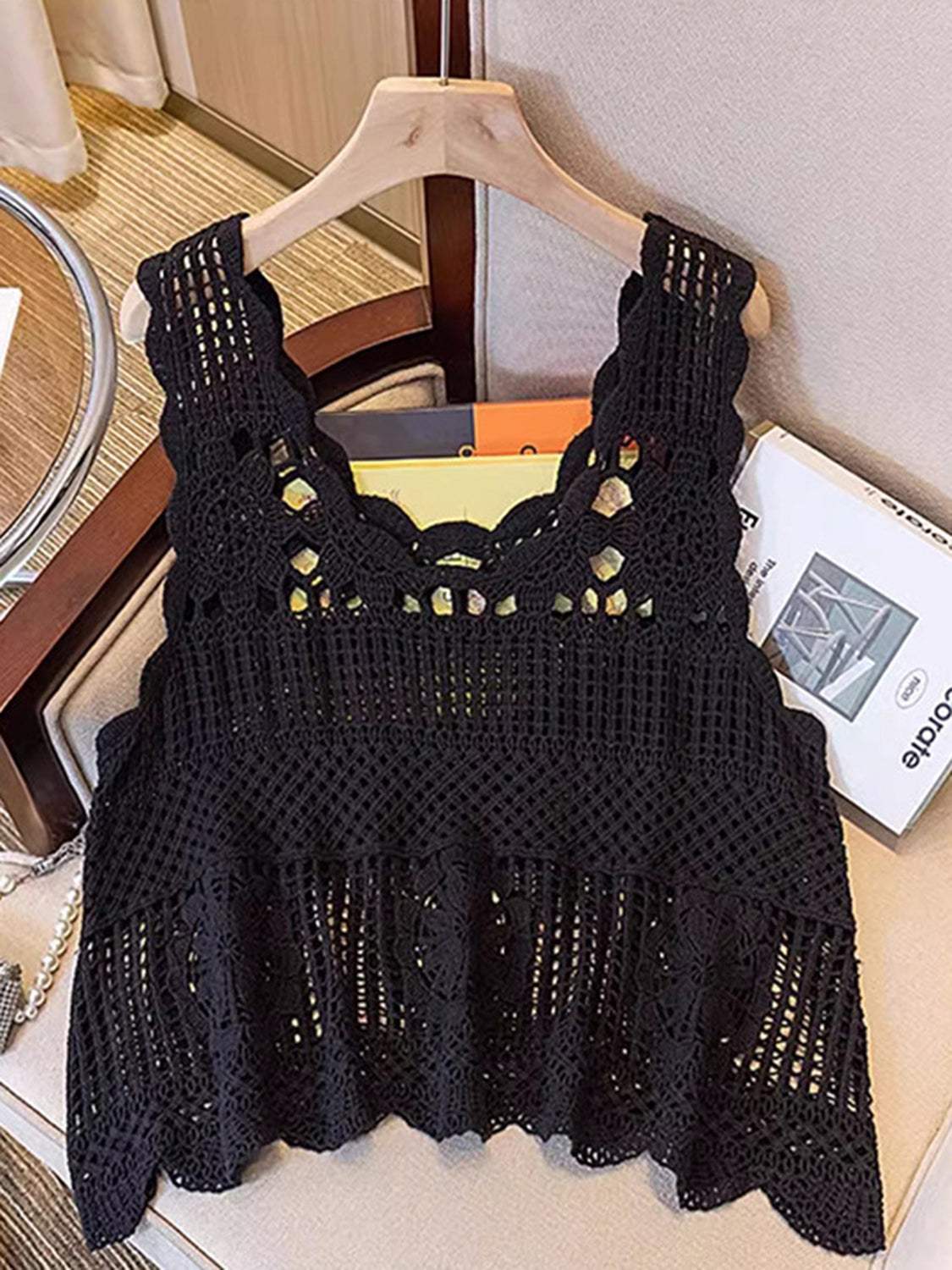 Openwork Scoop Neck Tank - Trendsi - Flyclothing LLC