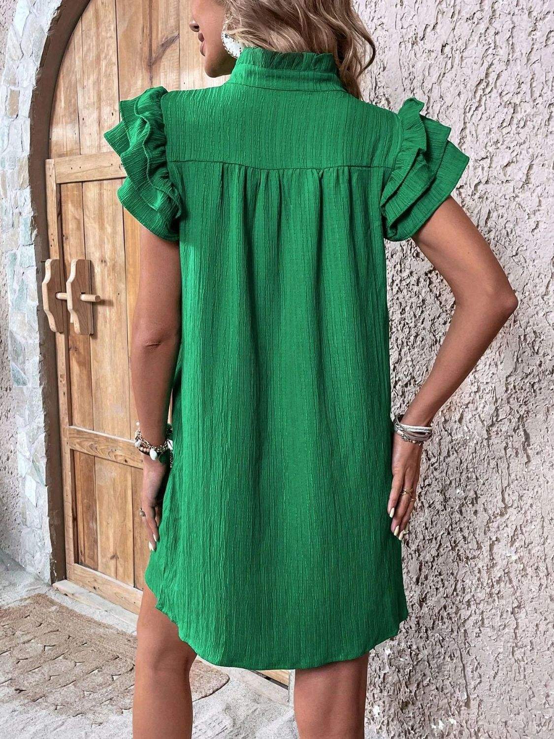 Ruffled Notched Cap Sleeve Mini Dress - Trendsi - Flyclothing LLC