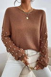 Pearl Detail Round Neck Long Sleeve Sweater - Trendsi - Flyclothing LLC