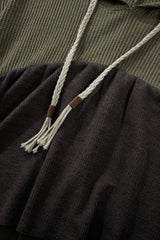 Waffle-Knit High-Low Color Block Hooded Long Sleeve Top - Trendsi - Flyclothing LLC