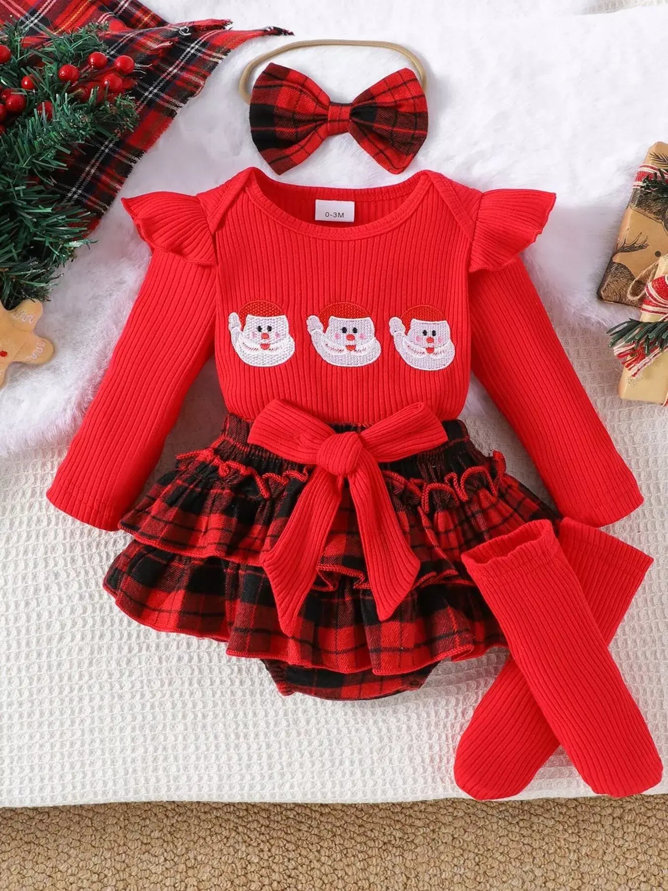 Children's Christmas Ruffle Trim 4-Piece Set - Trendsi - Flyclothing LLC