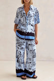 Printed Button Up Shirt and Pants Set Plus Size - Trendsi