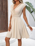 Lace Detail Surplice Cap Sleeve Mini Dress - Trendsi