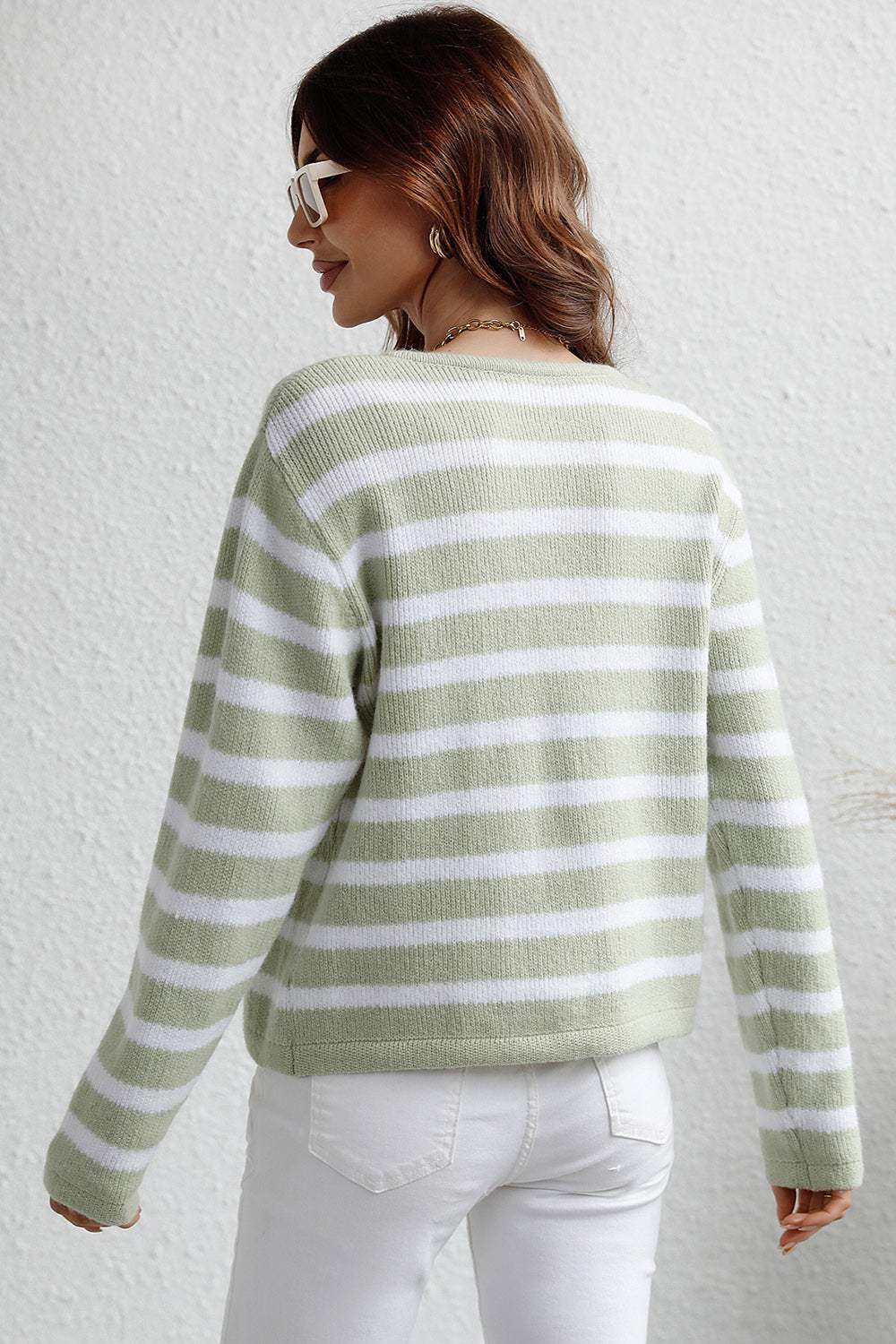 Striped Button Down Long Sleeve Cardigan - Trendsi - Flyclothing LLC