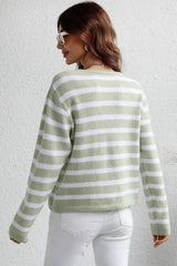 Striped Button Down Long Sleeve Cardigan - Trendsi - Flyclothing LLC