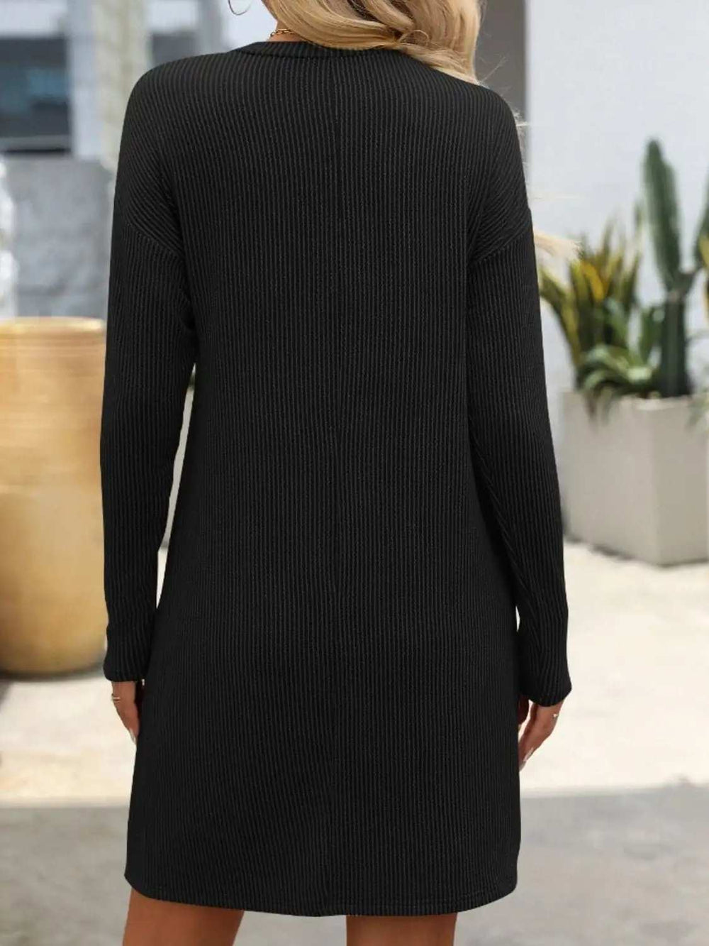 Striped Round Neck Long Sleeve Mini Dress - Trendsi - Flyclothing LLC