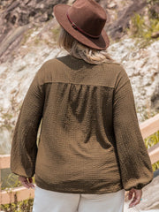 Plus Size Tie Neck Long Sleeve Blouse - Trendsi
