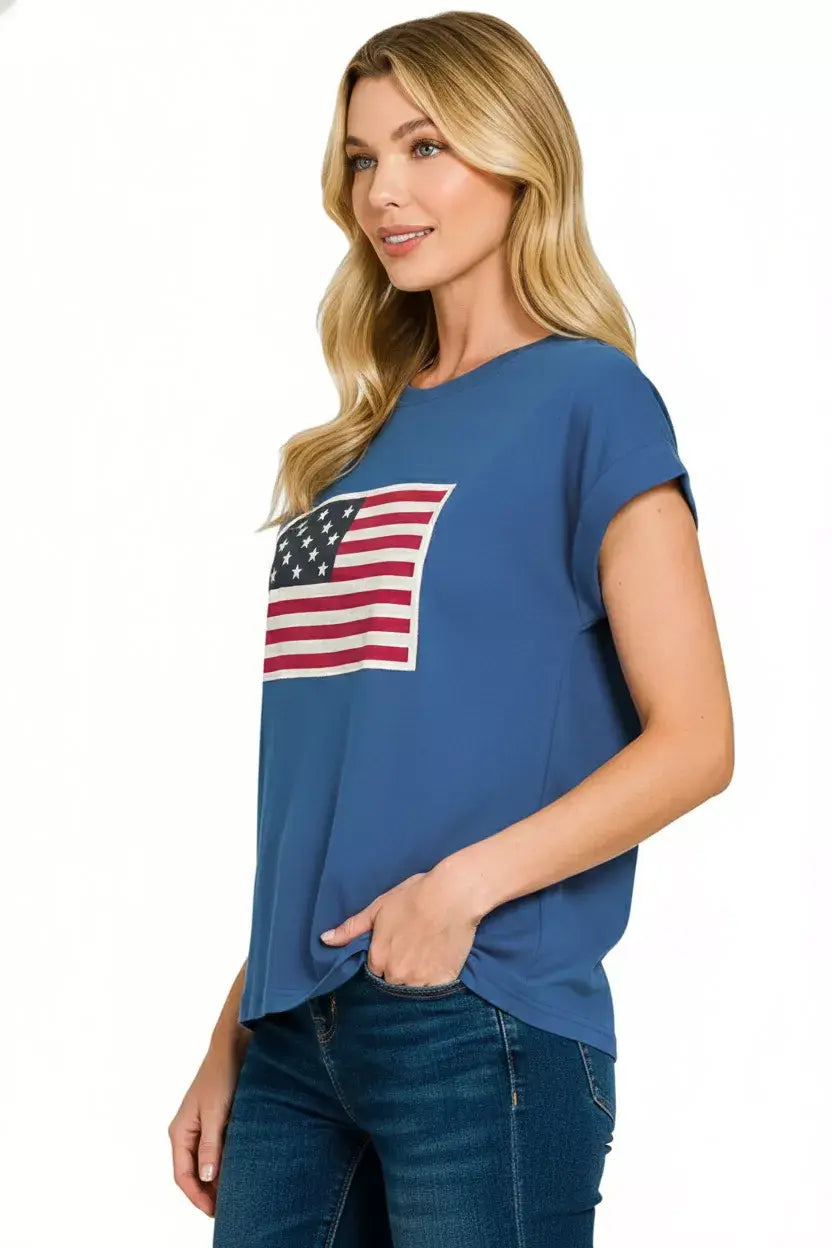 Zenana Full Size US Flag Round Neck Short Sleeve T-Shirt Plus Size - Trendsi - Flyclothing LLC