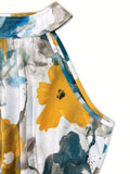 Tiered Printed Mock Neck Sleeveless Dress - Trendsi