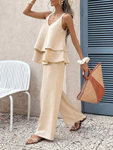 V-Neck Top and Wide-Leg Pants Set - Trendsi - Flyclothing LLC