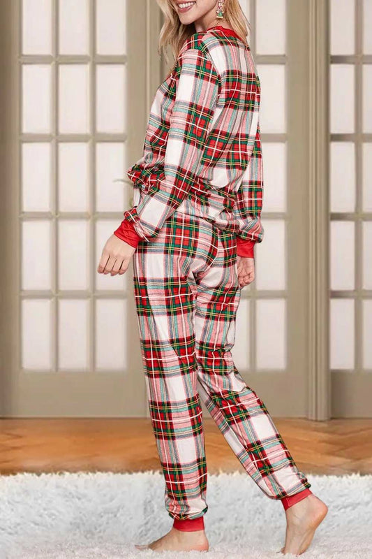 Plaid Round Neck Top and Pants Set - Trendsi - Flyclothing LLC
