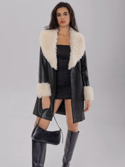 Fuzzy Long Sleeve Longline Coat - Trendsi