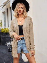 Cable-Knit Long Sleeve Cardigan - Trendsi - Flyclothing LLC