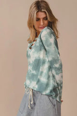 BiBi Variegated Tie Dye Rib V-Neck Top with Strapped - Trendsi - Flyclothing LLC