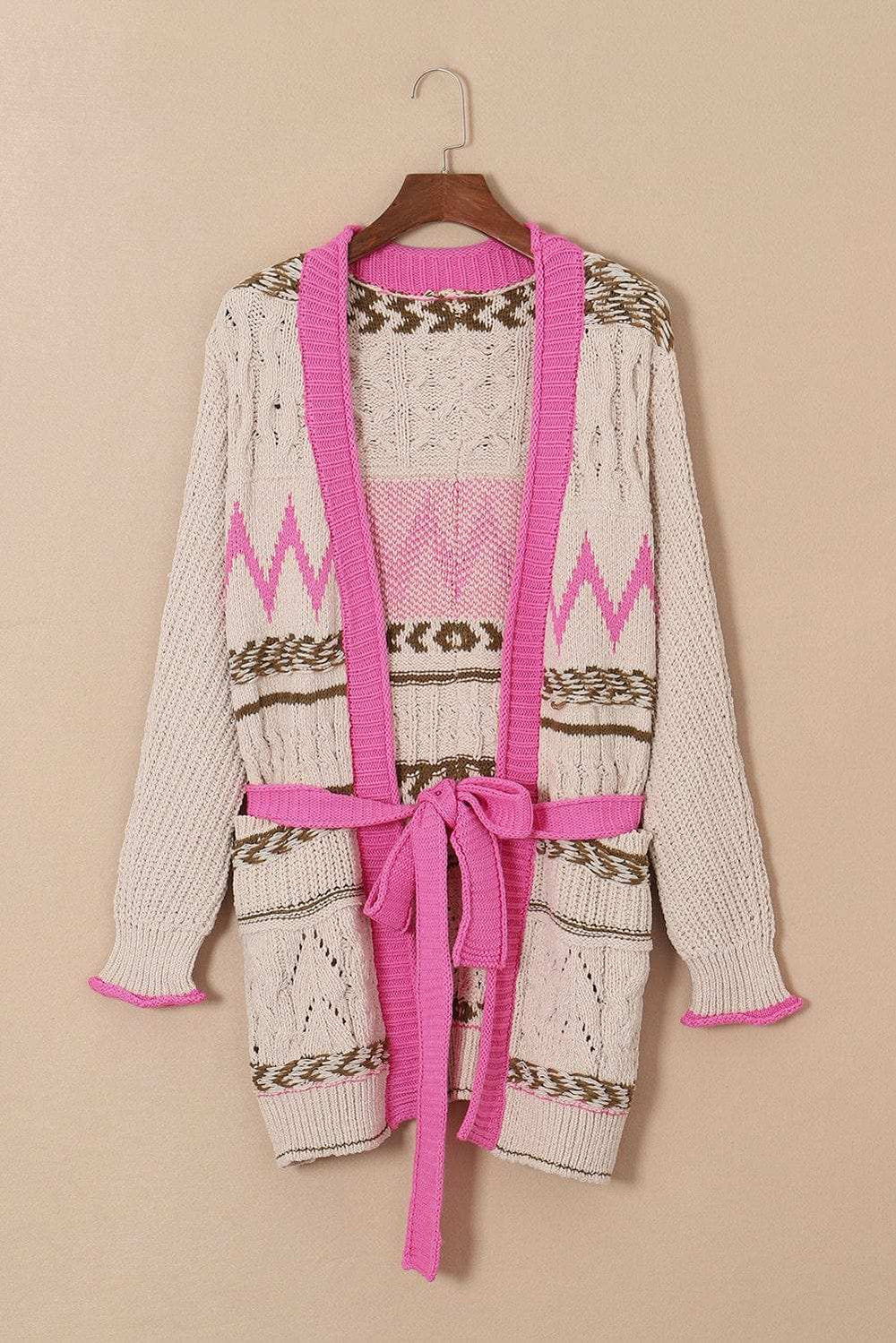 Contrast Tied Open Front Cardigan - Trendsi - Flyclothing LLC