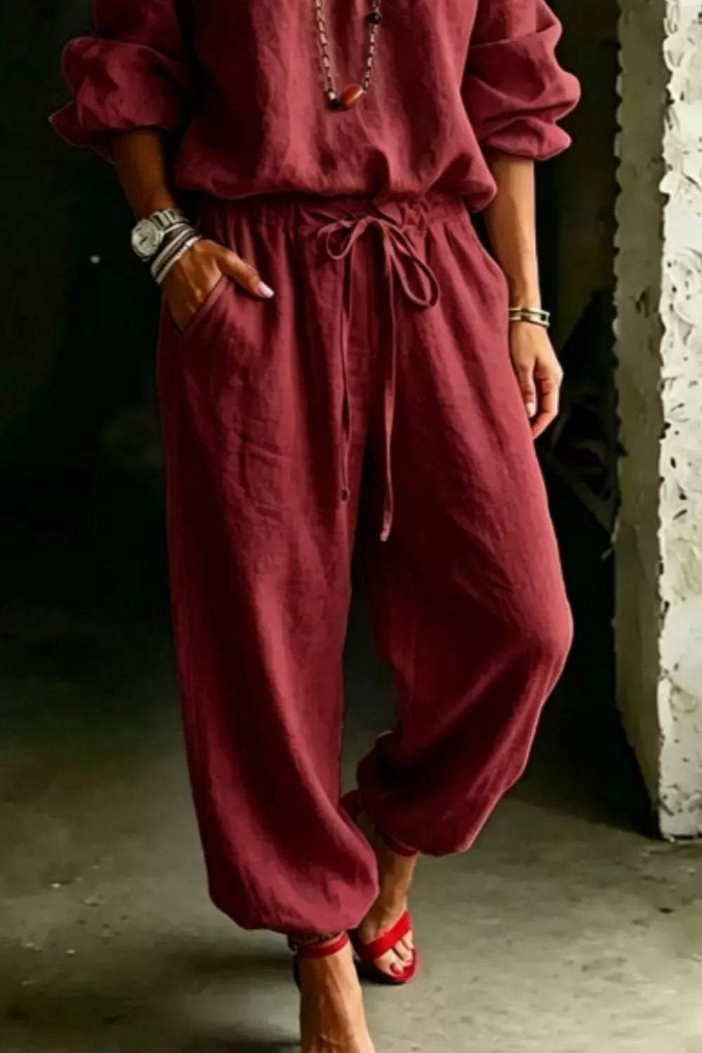 Full Size Off-Shoulder Top and Pants Set Plus Size - Trendsi - Flyclothing LLC