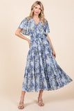 Mittoshop Floral Tie Waist Flutter Sleeve Tiered Dress - Trendsi