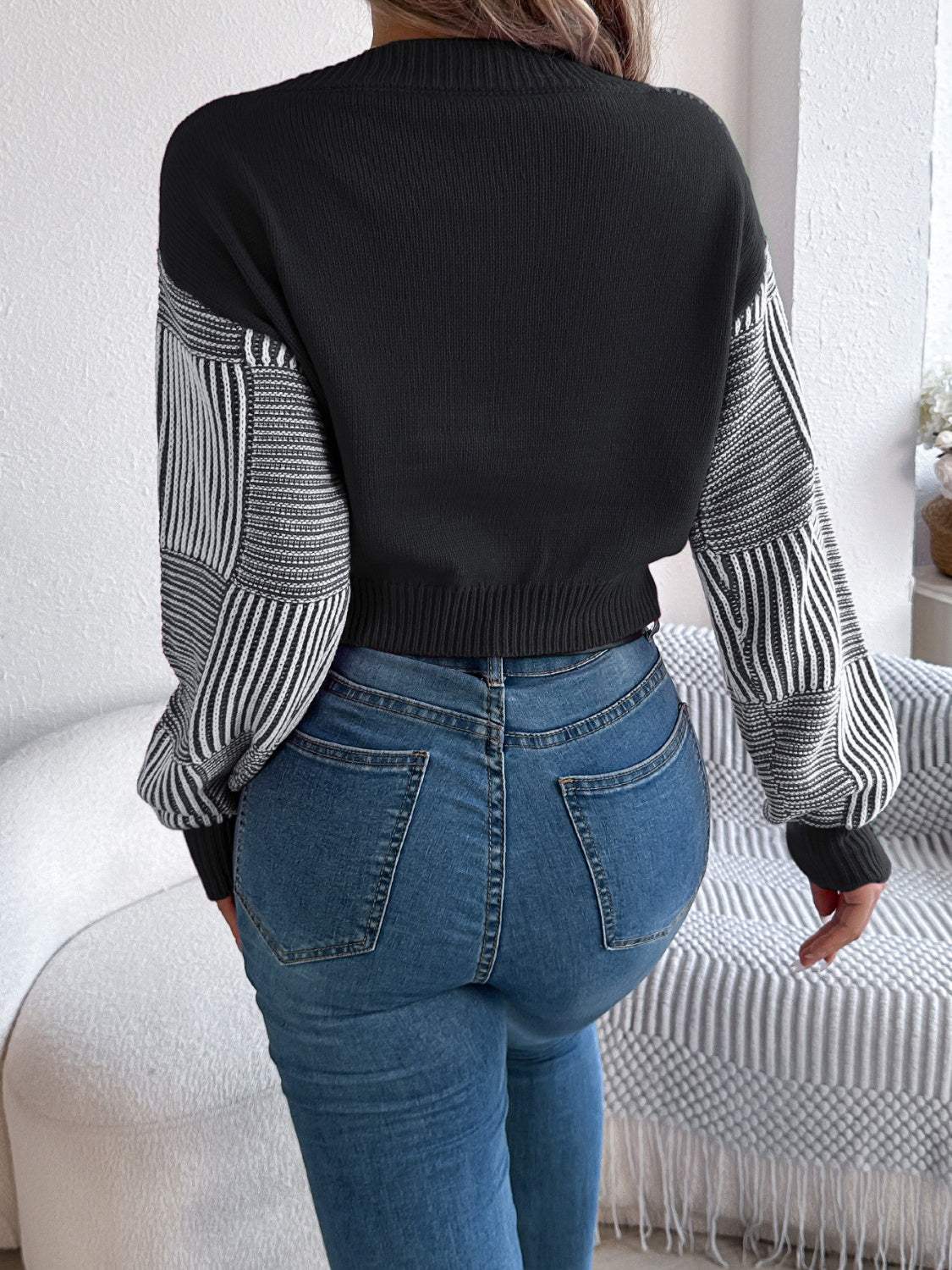 Striped V-Neck Long Sleeve Sweater - Trendsi - Flyclothing LLC