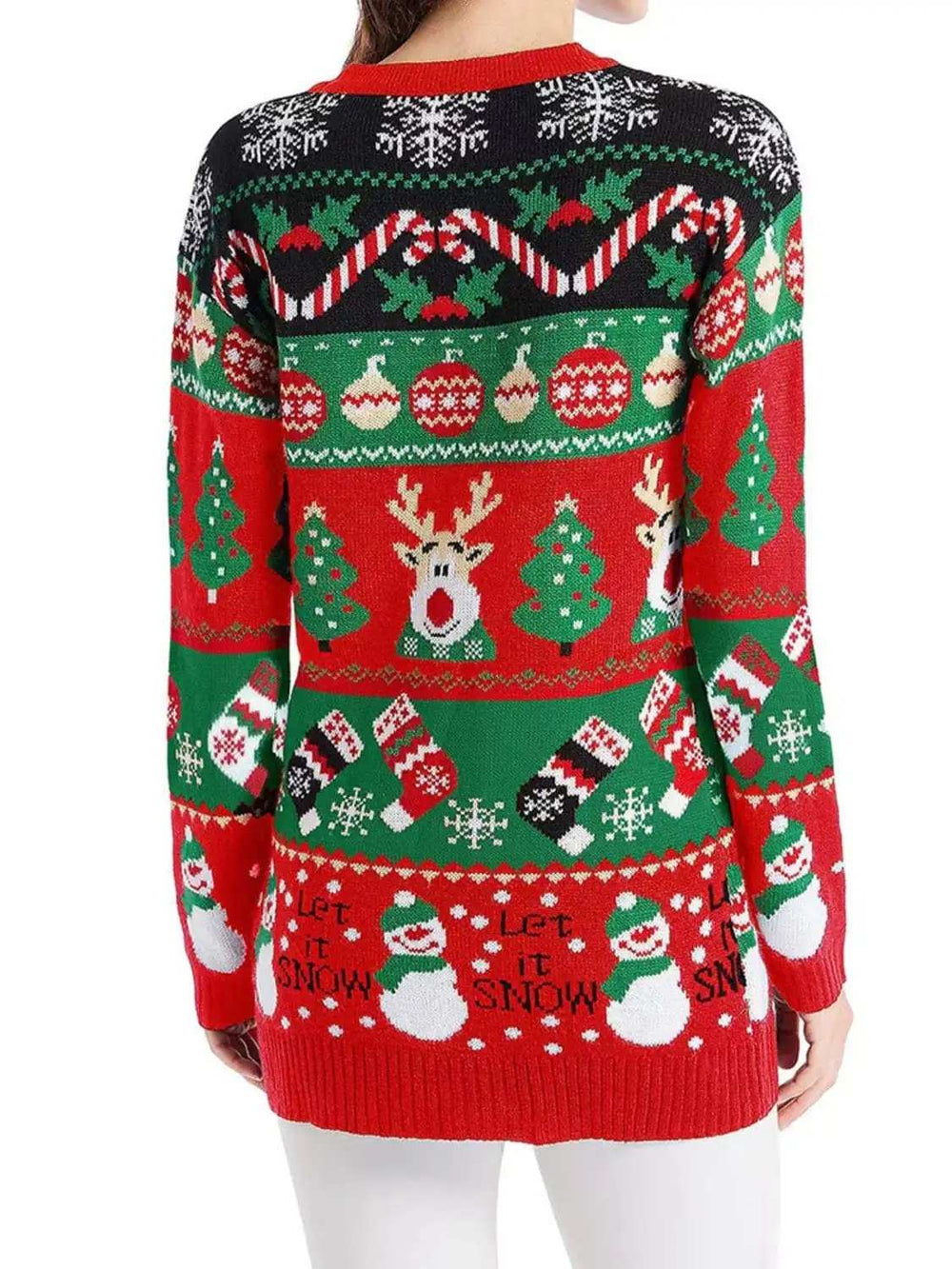 Reindeer Button Up Long Sleeve Cardigan - Trendsi - Flyclothing LLC