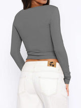 Button Down Long Sleeve Top - Trendsi - Flyclothing LLC