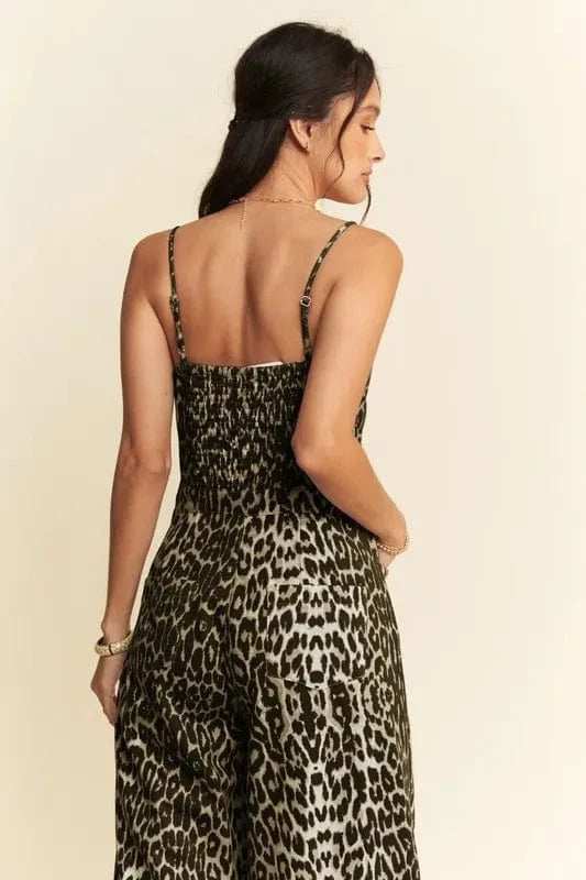 Davi & Dani Leopard Spaghetti Straps Wide Leg Jumpsuit - Trendsi - Flyclothing LLC