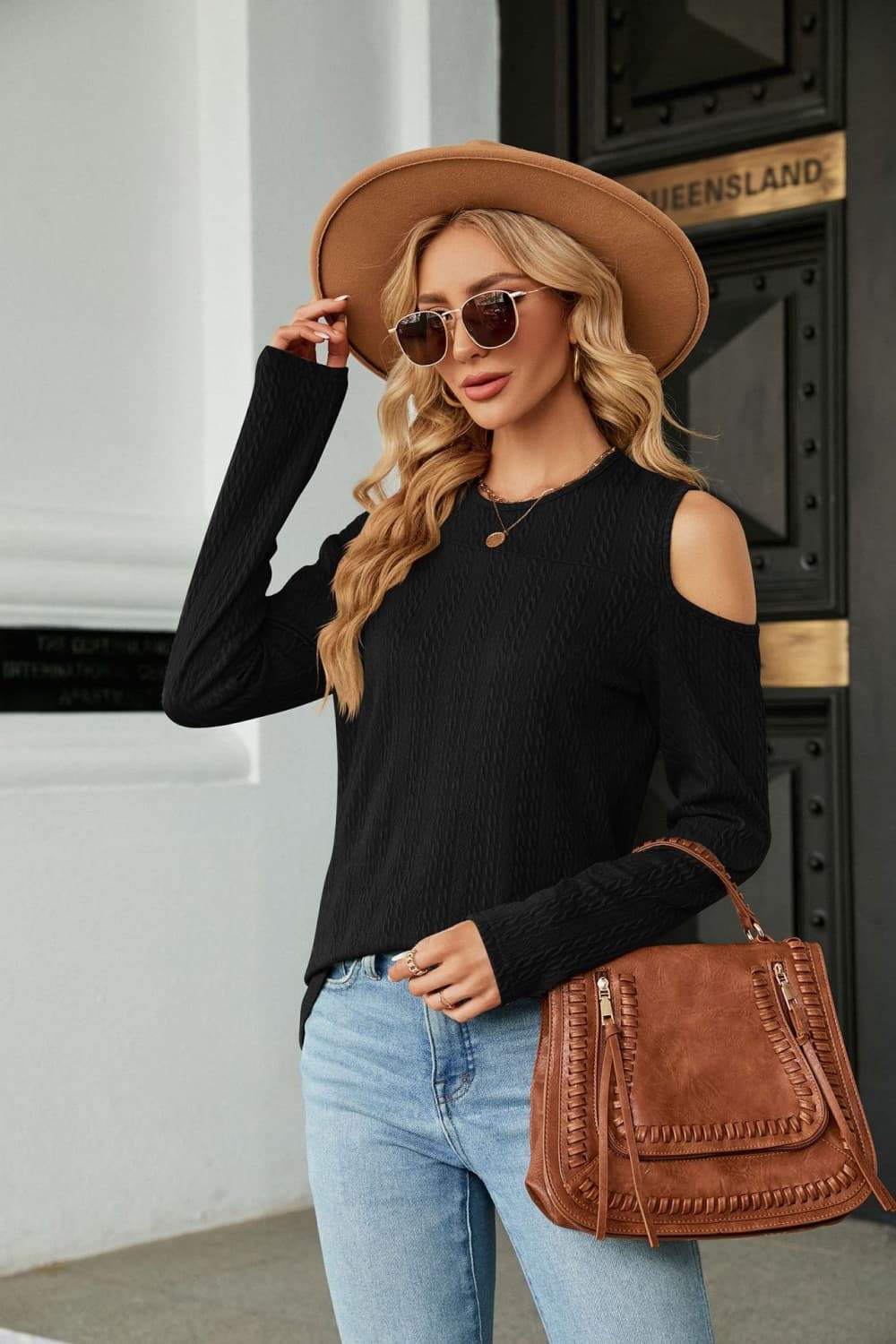 Dropped Shoulder Long Sleeve Blouse - Trendsi - Flyclothing LLC