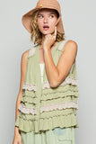 POL Ruffled Open Front Sleeveless Cardigan - Trendsi