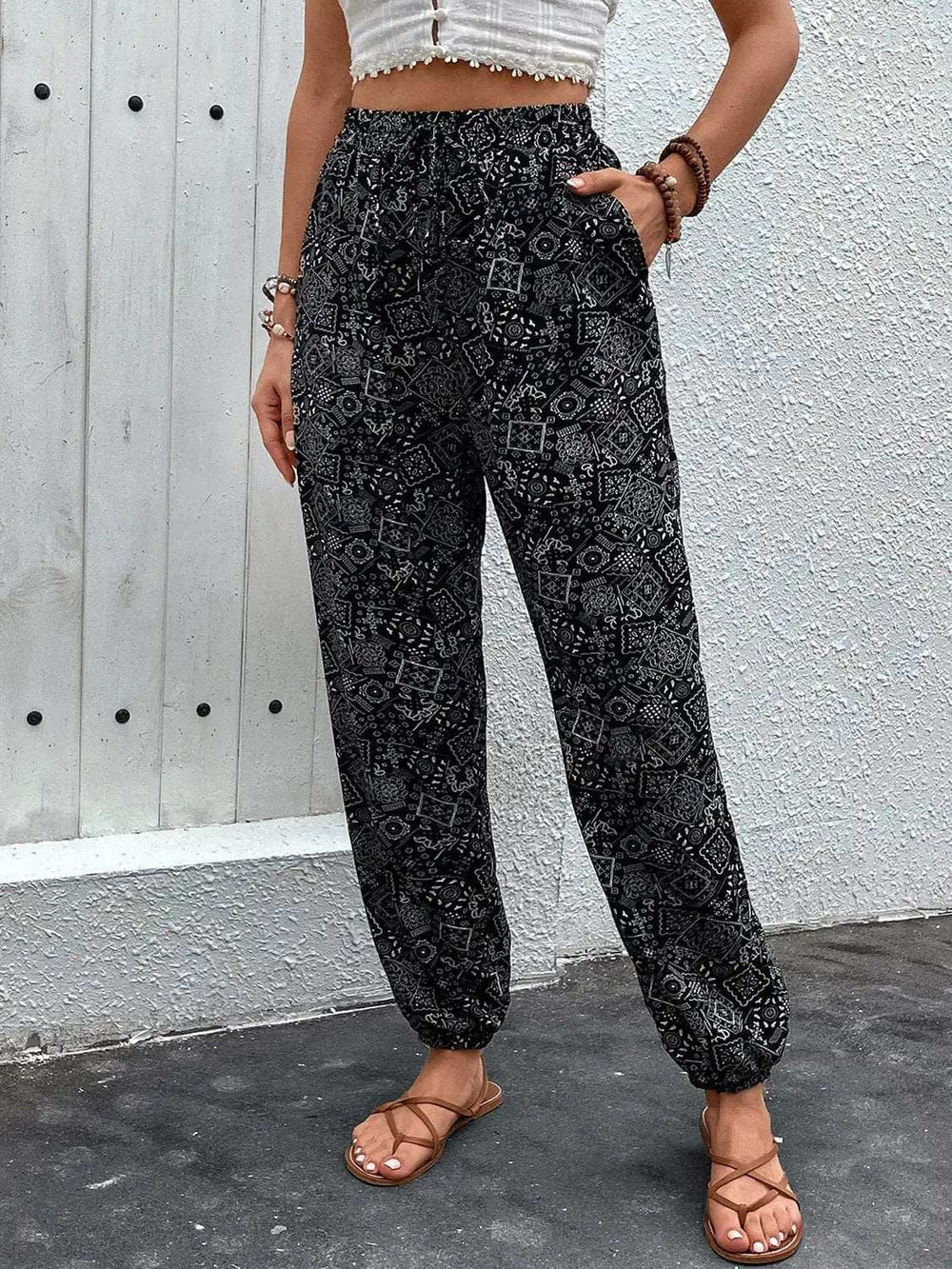 Printed High Waist Pants - Trendsi - Flyclothing LLC
