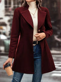 Collared Neck Button Up Long Sleeve Coat - Trendsi