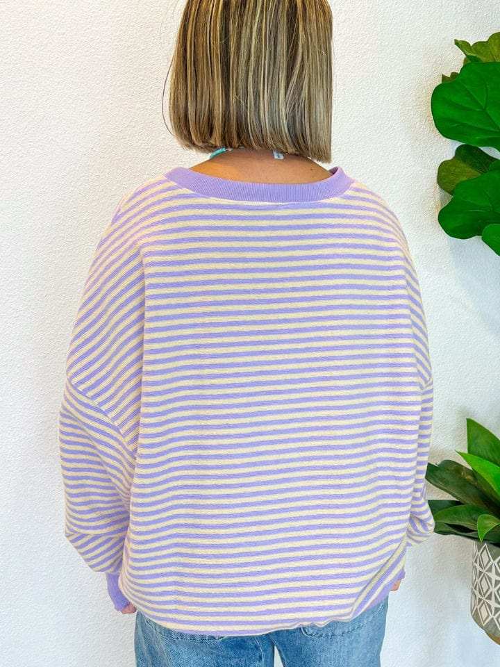 Striped Round Neck Long Sleeve Sweatshirt - Trendsi - Flyclothing LLC