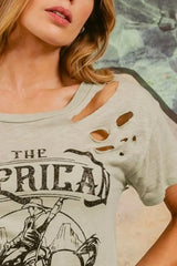 BiBi Cotton Slub Laser Top American Cow Boy Graphic - Trendsi - Flyclothing LLC