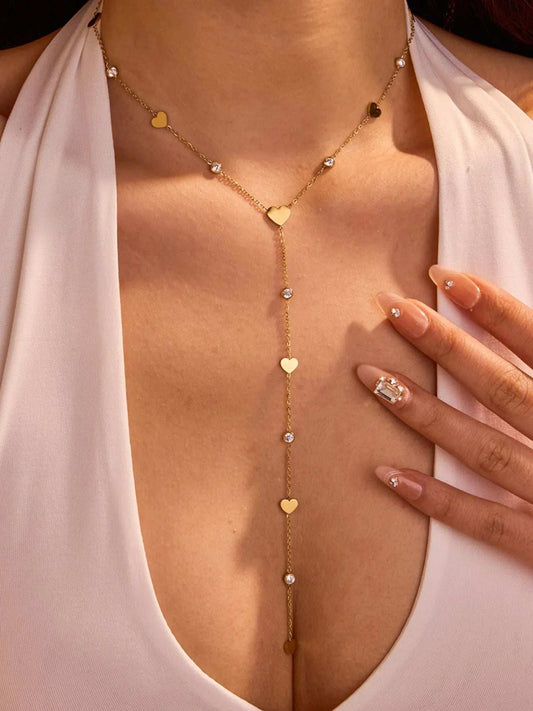 18K Gold-Plated Heart Zircon Necklace - Trendsi - Flyclothing LLC