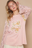 POL Flower Patch Lace Sleeve Knit Top - Trendsi